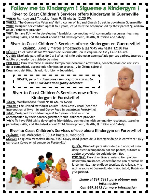 Guerneville and Forestville kindergym information flyer