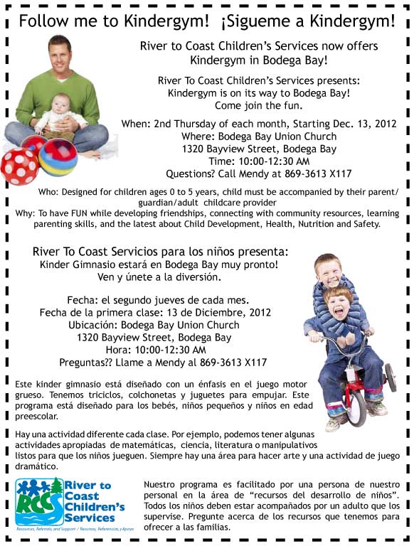 Bodega Bay kindergym information flyer