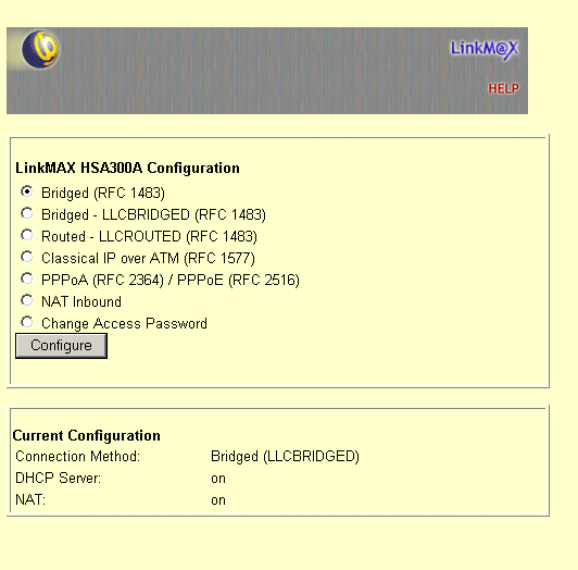 Linkmax HSA300A Configuration Page