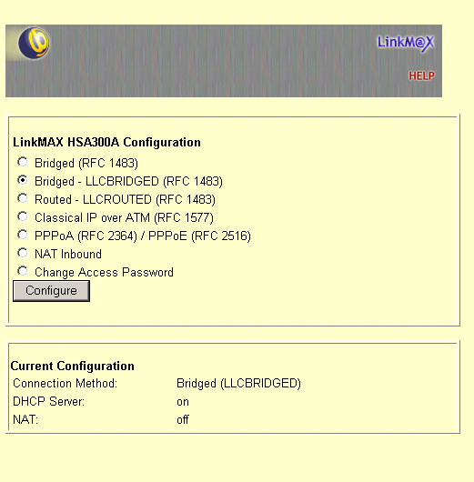 Linkmax HSA300A Configuration Page