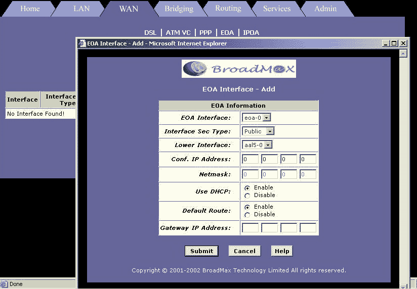 Broadmax EOA Interface - Add Menu