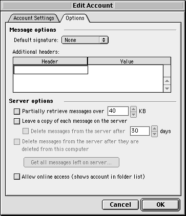 Account Options tab