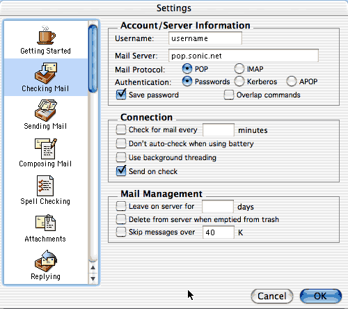 Checking Mail settings