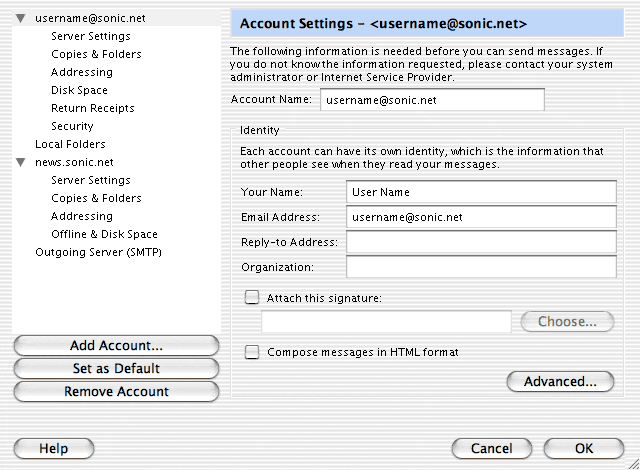 Account Identity Settings screen