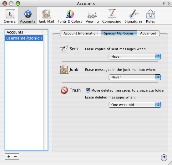 Special Mailboxes settings