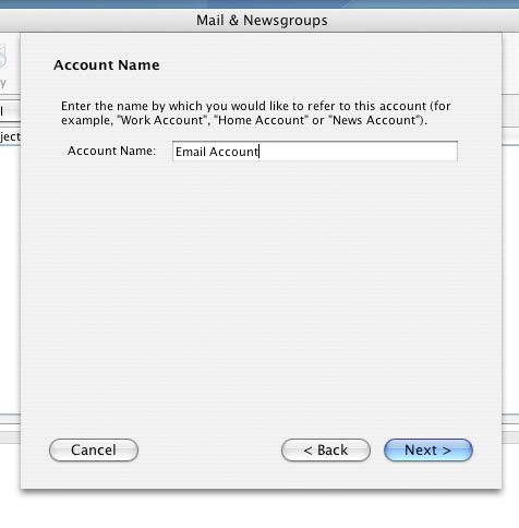 Provide an email account name