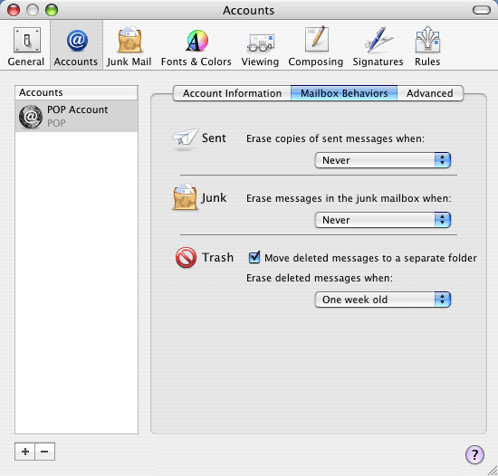 Special Mailboxes settings