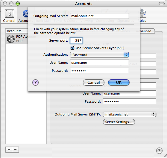 Outgoing mail settings