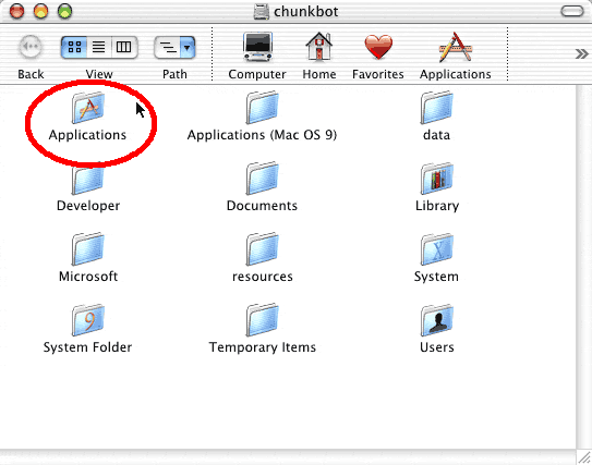 Open up the Applications Folder
(not Applications (OS 9))