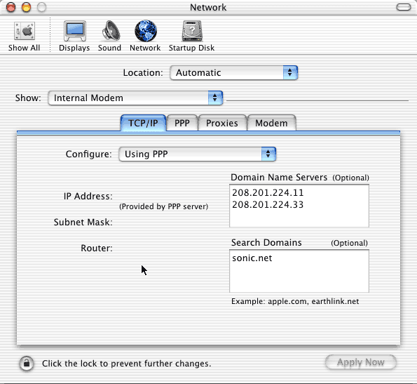 Set up TCP/IP tab to match this