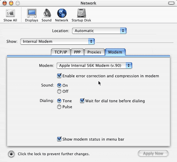 Here is where you specify the modem type