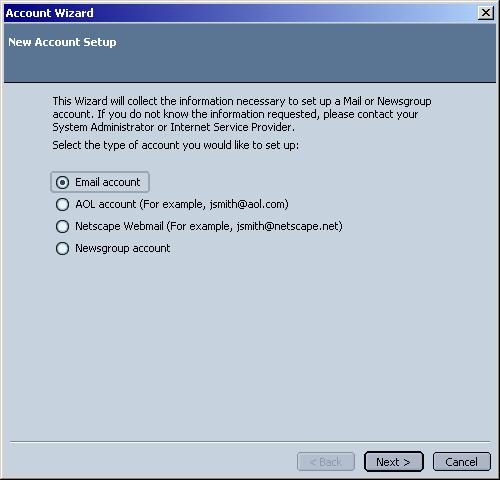 setup an internet email account