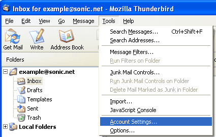 Tools -> Account Settings