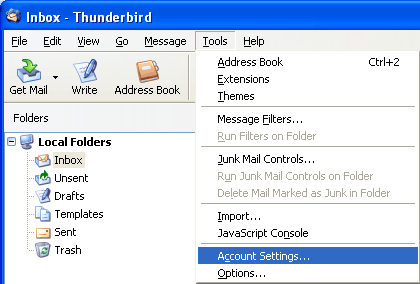 Tools -> Account Settings