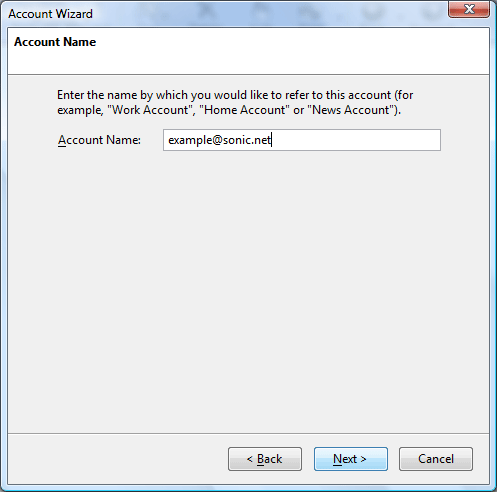 Provide an email account name