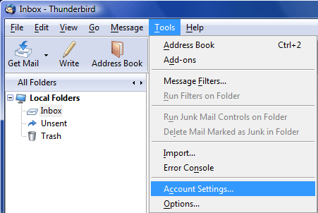 Tools -> Account Settings