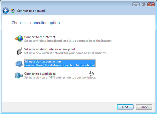 Setup a Dial-up Connection