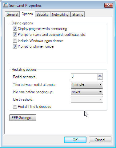 Dialup Options