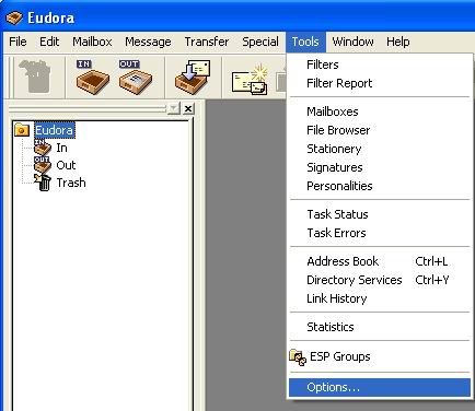 Tools -> Options