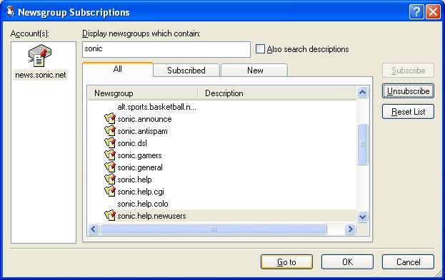 Subscribe to newsgroups