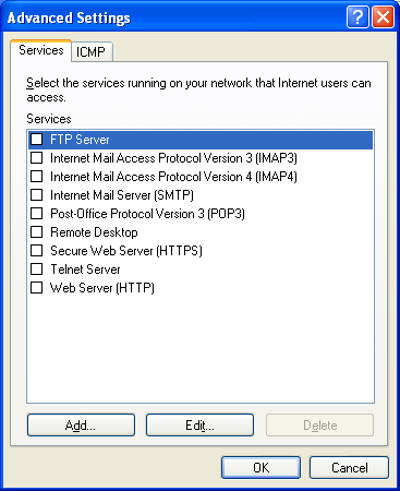 Connection settings for
firewall