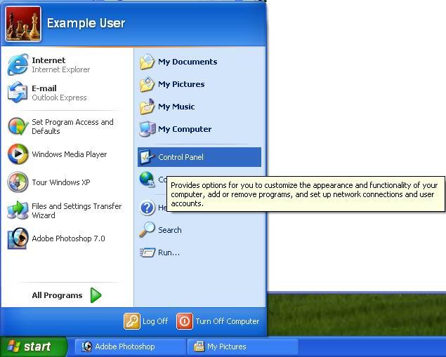 Start -> Control Panel