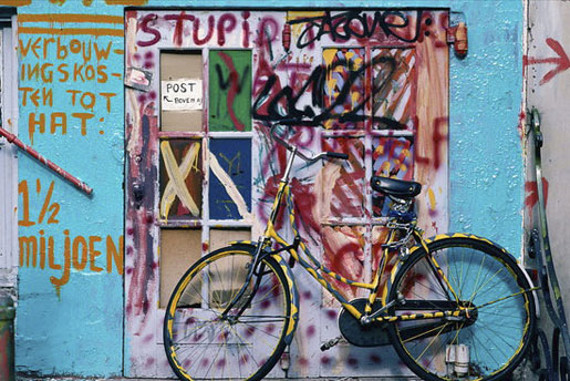 Riding in Amsterdam with graffiti