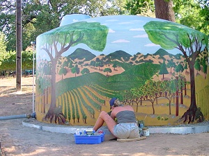 The watertank being painted.