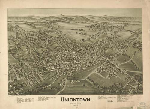 bird's eye view of Uniontown 1887