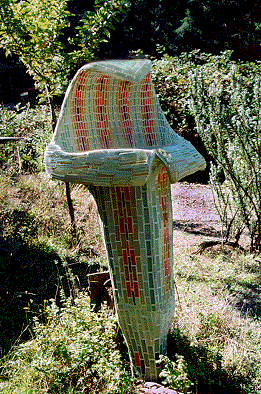 flower shaped tile fountain, four feet 
high