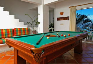 Media room with pool table.