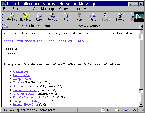 Figure 1-3: ex13.html in mail message