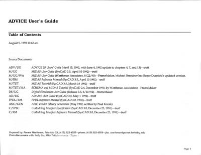 AT&T Bell Labs ADVICE Documentation Specification