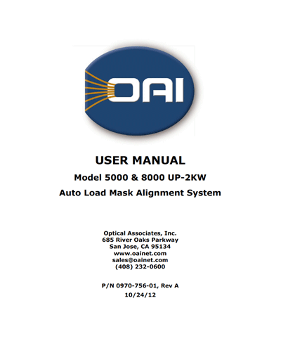 OAI Model 5000 and 8000 Auto-Load Mask Alignment System
User Manual