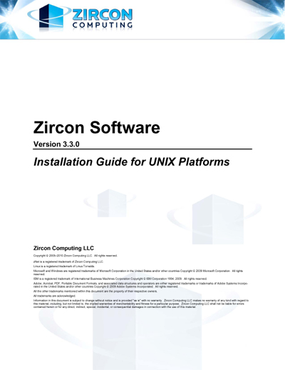 Zircon Software Installation Guide
for Linux