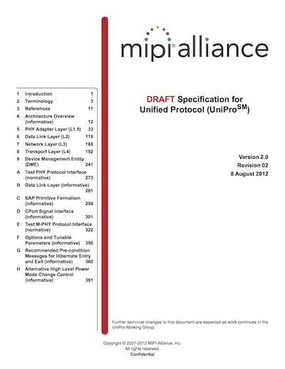 MIPI Alliance Specification for Unified Protocol (UniPro) v2.0