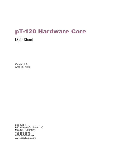 picoTurbo pT-120 Hardware Core Data Sheet